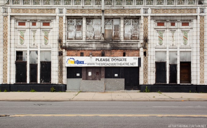 a close up of the front of the Sattler Theater now known as the Broadway Theater