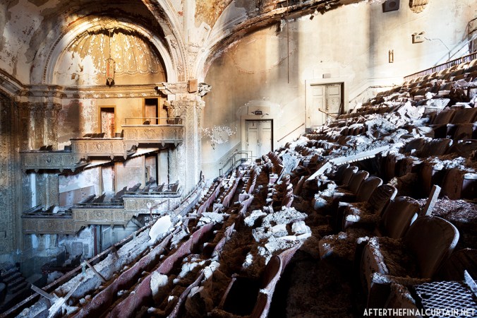 Large pieces of the plaster ceiling have fallen on to the balcony.
