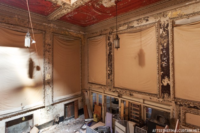 The lobby of the Adams has been used for storage since the theater closed in 1986.