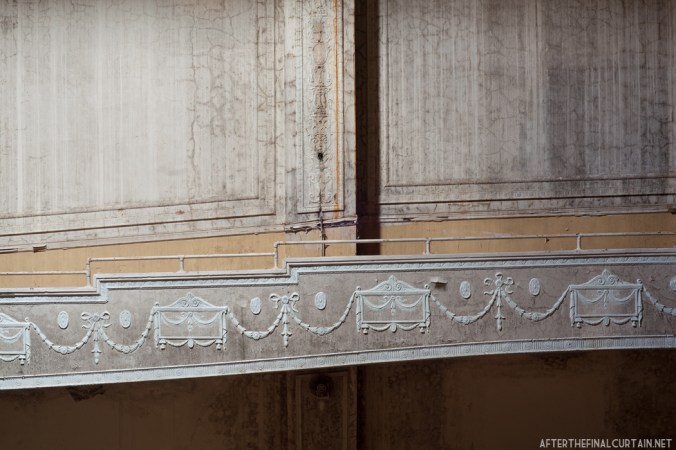 Plaster work on the balcony level of the Charles Theatre