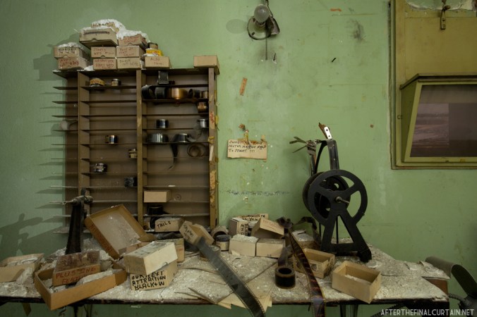 Film is strewn about the rewinding station.