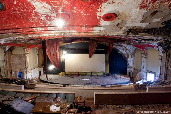 The proscenium arch was covered up during the 1977 triplexing of the theater.