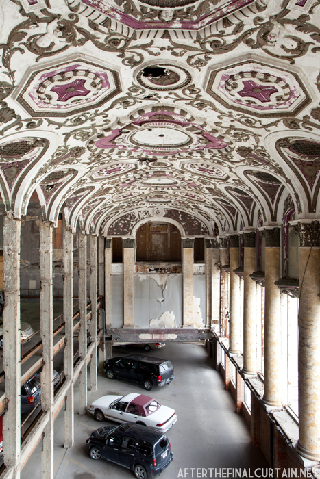 The lobby ceiling is one of the few things that survived the transformation into a parking garage.