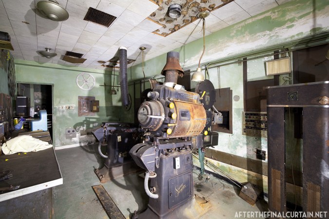 Much of the projection equipment was left behind when the theater closed.