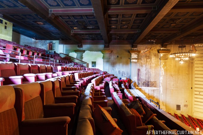 Two of the six murals in the auditorium were painted over several times, and will have to be reproduced instead of restored. The remaining four murals were painted over using a water-based paint, and could be restored.