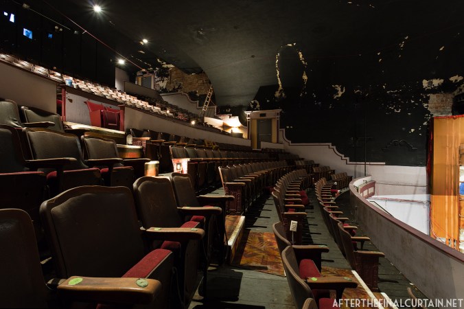 The auditorium ceiling was painted a flat black during the remodel in 1970.