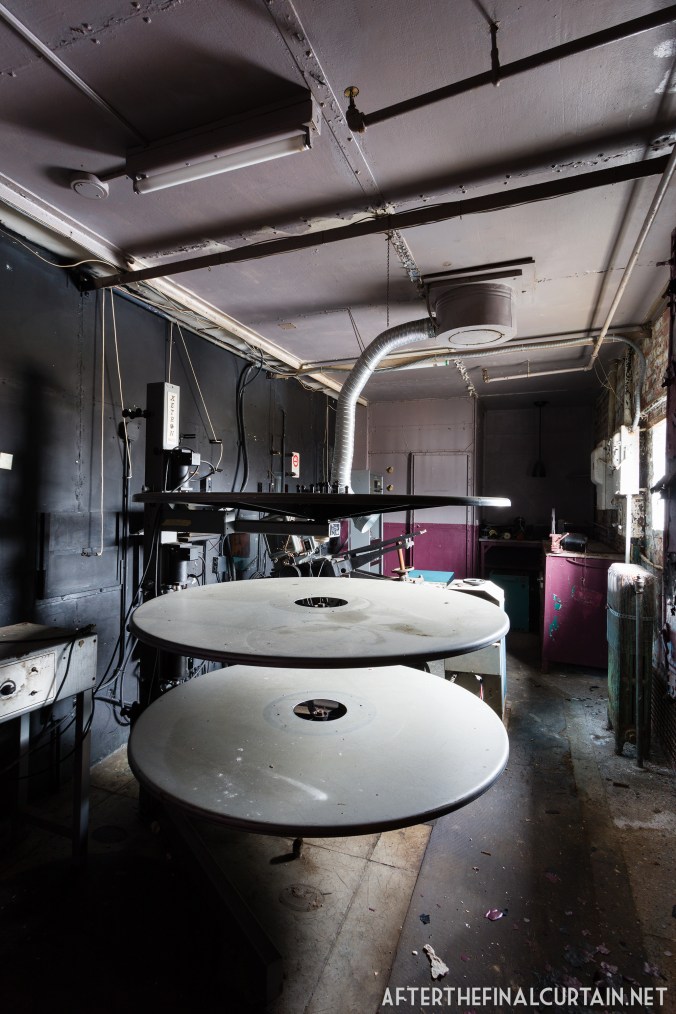 Some of the projection equipment remains in the projector room.