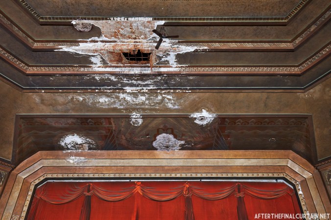 The proscenium arch of the Drake Theatre in Oil City, PA was damaged due to a leak in the roof.